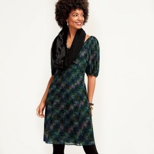 CAbi Elaine Geometric Print Puff Sleeve Smocked Dress Colorful Career Sz Medium